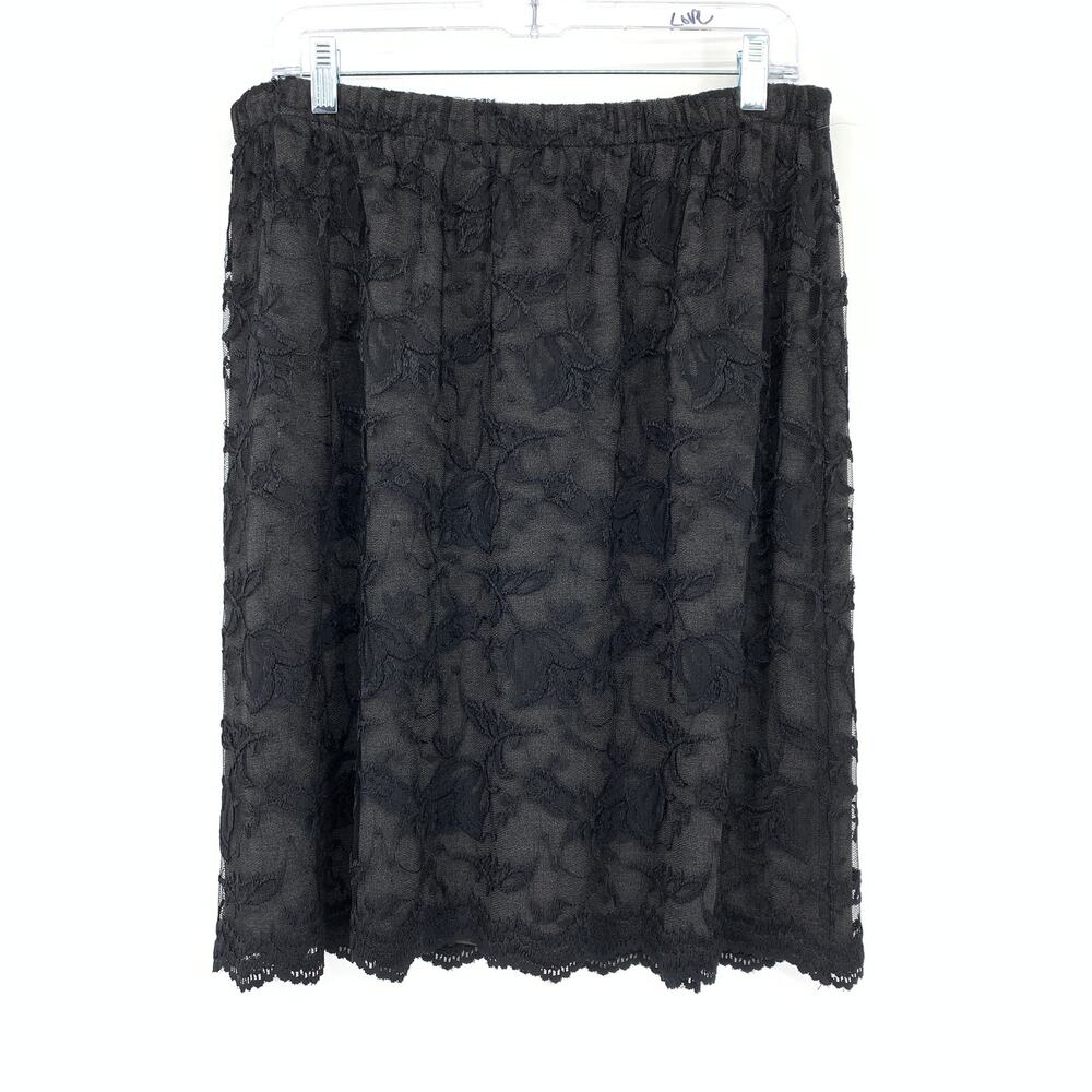 VTG 90s Carole Little A-Line Pull On Waist Skirt Womens Sz 32" US 14 Black Lace